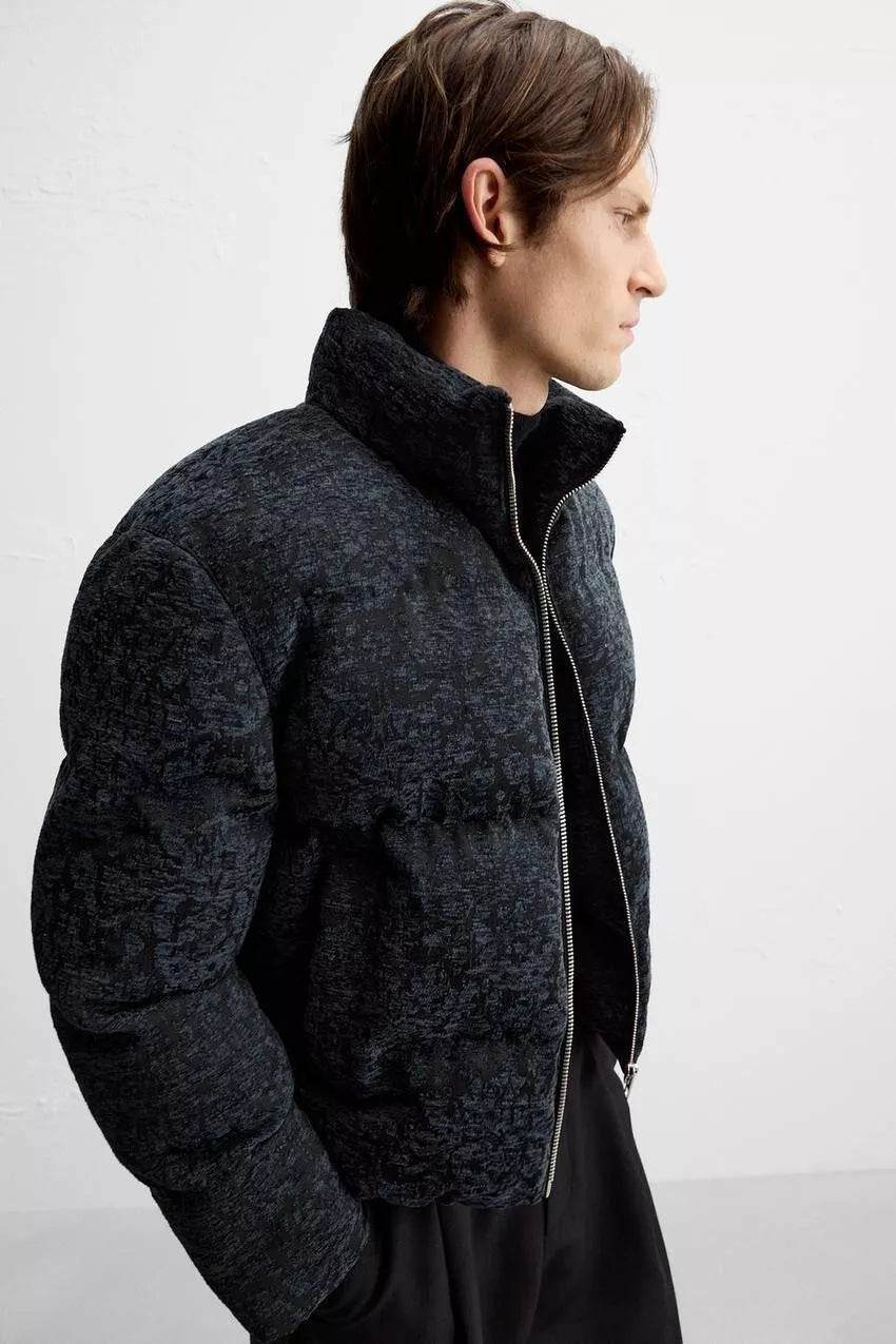 Jacquard Puffer Jacket Coat