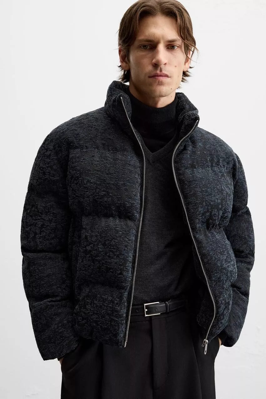 Jacquard Puffer Jacket Coat