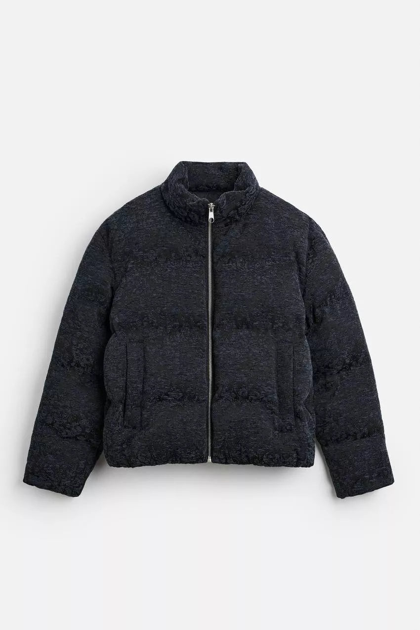 Jacquard Puffer Jacket Coat